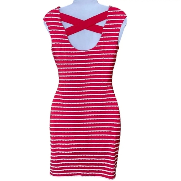 GUESS Pink and White Scalloped Mini Bandage Bodycon Dress - Picture 7 of 9